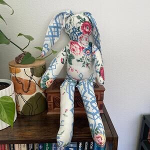 Bunny stuffed animal floral blue vintage